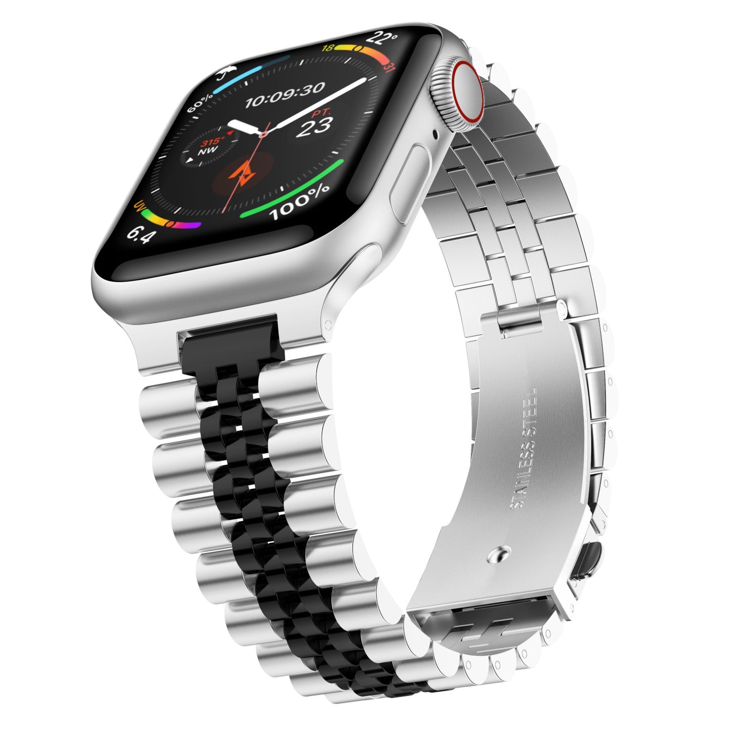 Stainless Steel Link Bracelet Band - The Perth in Silver and Black - Compatible with Apple Watch Size 42mm to 45mm - Friendie Pty Ltd