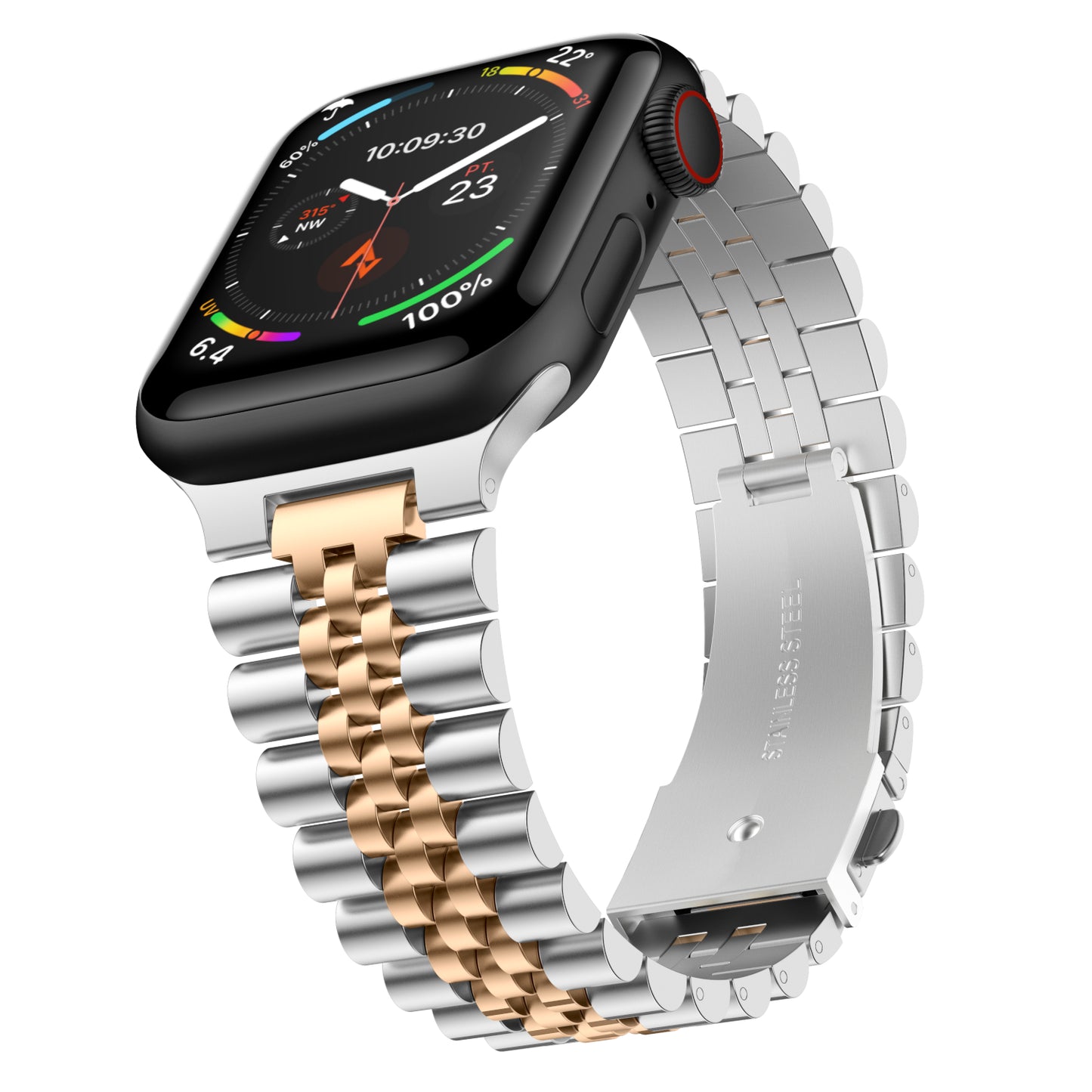 Stainless Steel Link Bracelet Band - The Perth in Silver and Gold - Compatible with Apple Watch Size 38mm to 41mm - Friendie Pty Ltd