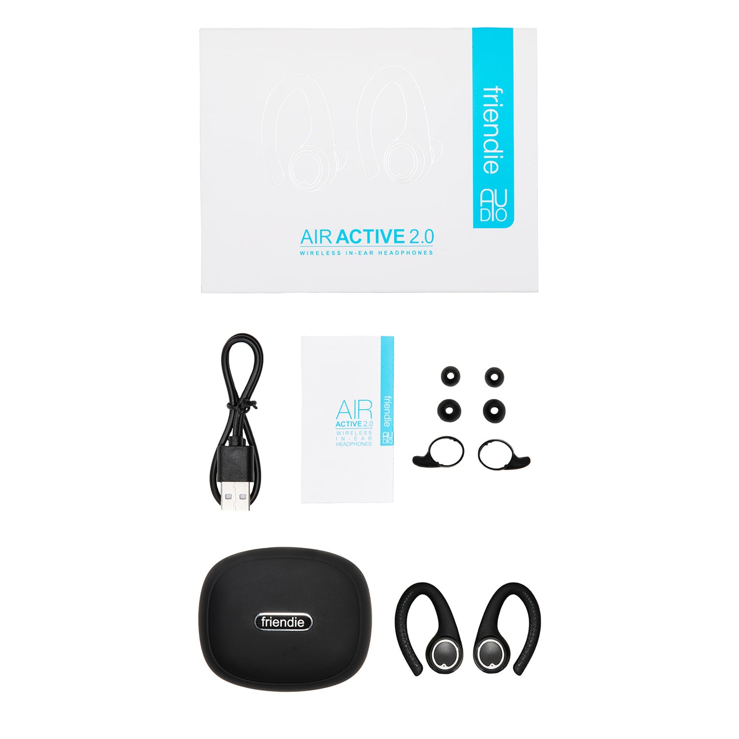 AIR Active 2.0 Matte Black Sport Earbuds (In Ear Wireless Headphones) - Friendie Audio Pty Ltd