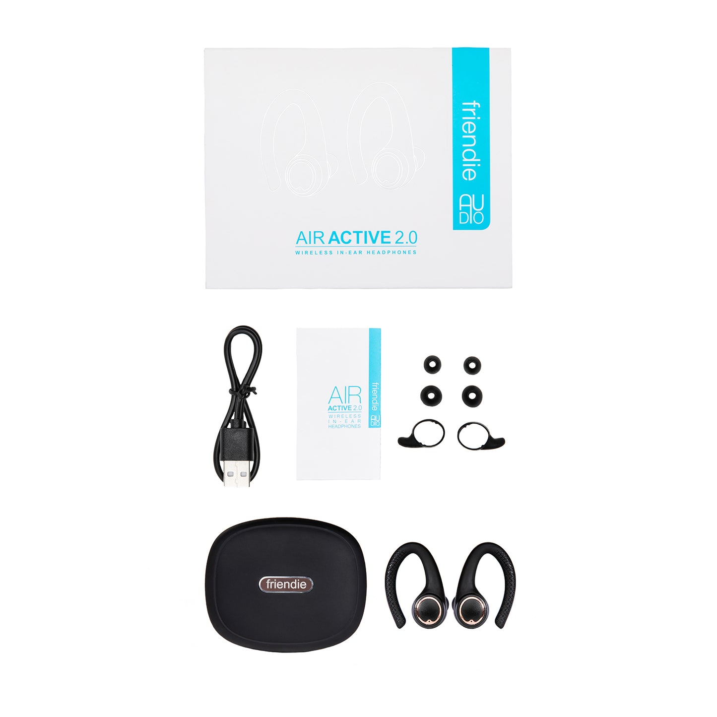 AIR Active 2.0 Matte Black Rose Gold Sport Earbuds (In Ear Wireless Headphones) - Friendie Audio Pty Ltd