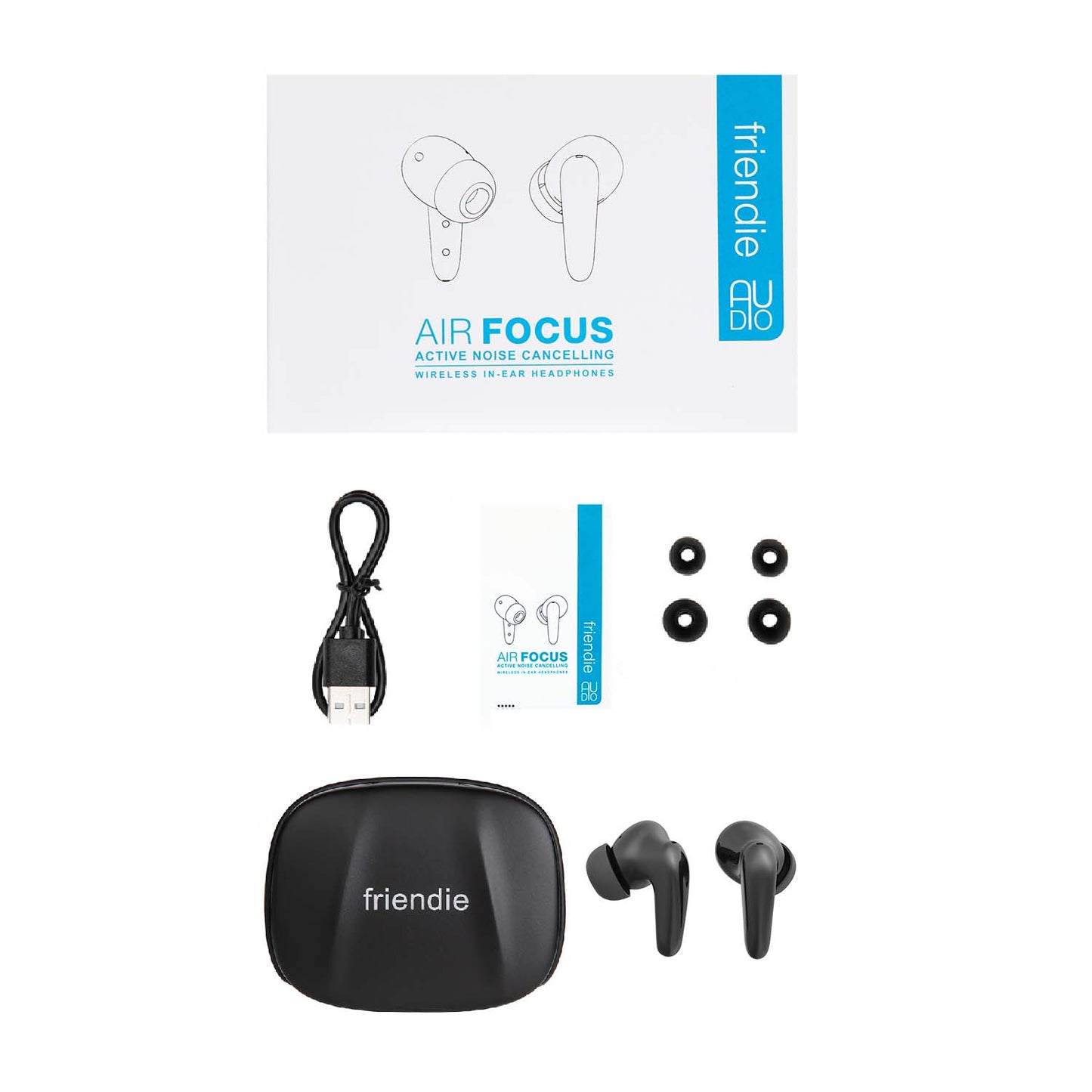 AIR Focus ANC Matte Black Active Noise Cancelling (In Ear Wireless Headphones) - Friendie Audio Pty Ltd