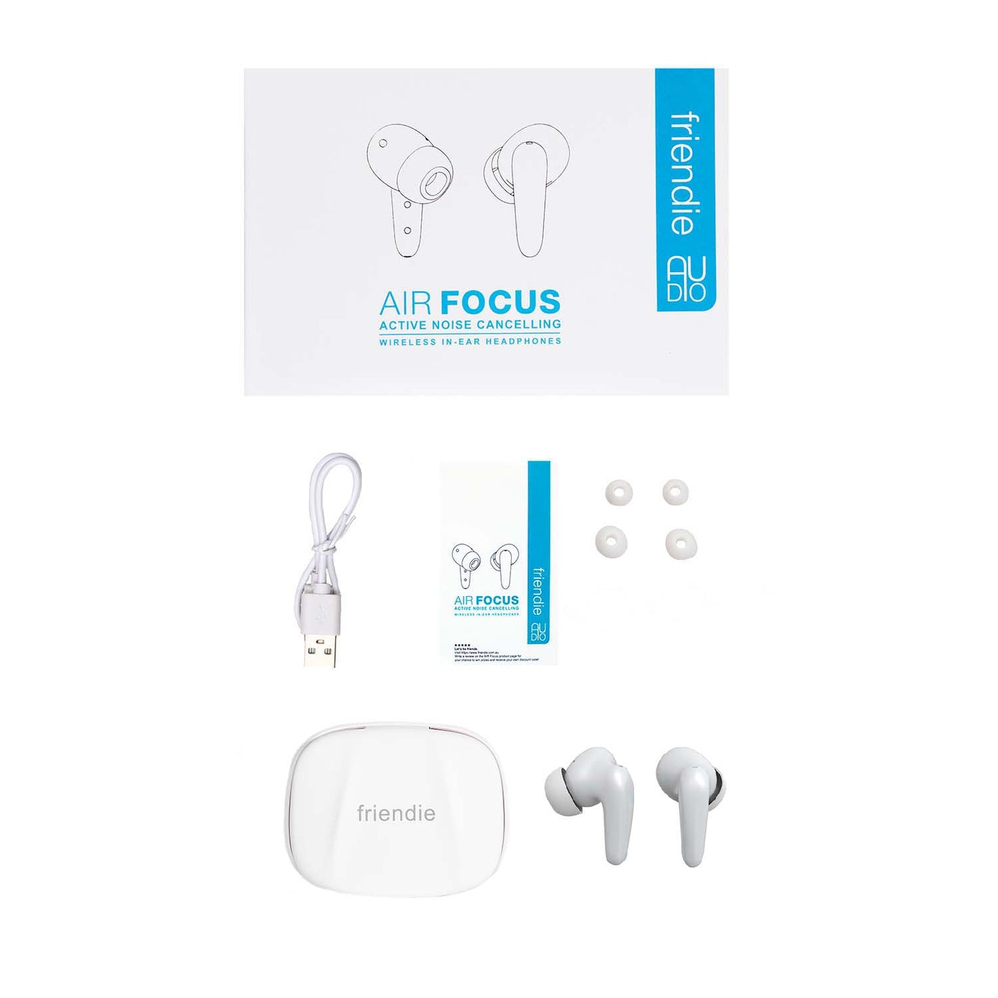 AIR Focus ANC Pearl White and Rose Gold Active Noise Cancelling (In Ear Wireless Headphones) - Friendie Audio Pty Ltd