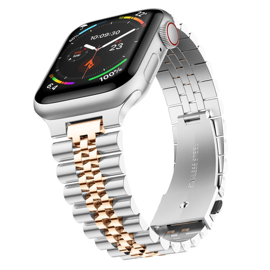 Stainless Steel Link Bracelet Band - The Perth in Silver and Rose - Compatible with Apple Watch Size 42mm to 45mm - Friendie Pty Ltd