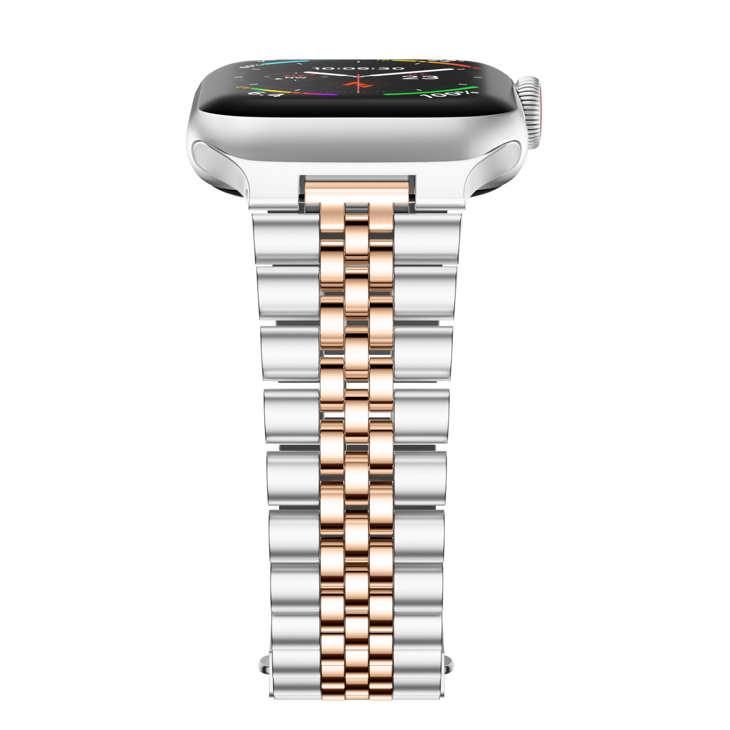 Stainless Steel Link Bracelet Band - The Perth in Silver and Rose - Compatible with Apple Watch Size 42mm to 45mm - Friendie Pty Ltd