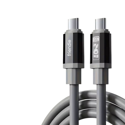 Tough USB C to USB C Charging Cable (1.5m) – 240W, E Marker, LED Power Screen - Strom Grey