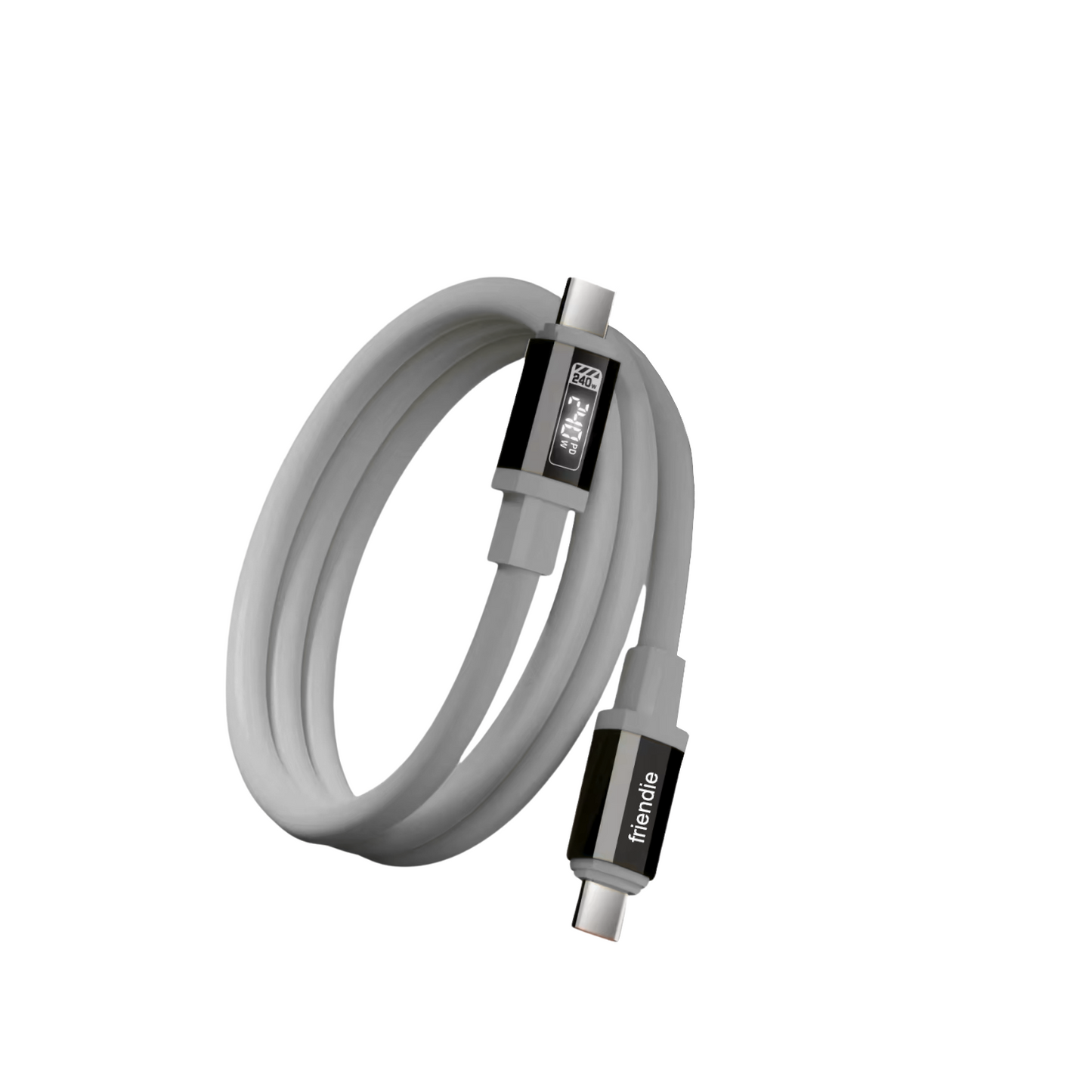 Tough USB C to USB C Charging Cable (1.5m) – 240W, E Marker, LED Power Screen - Strom Grey