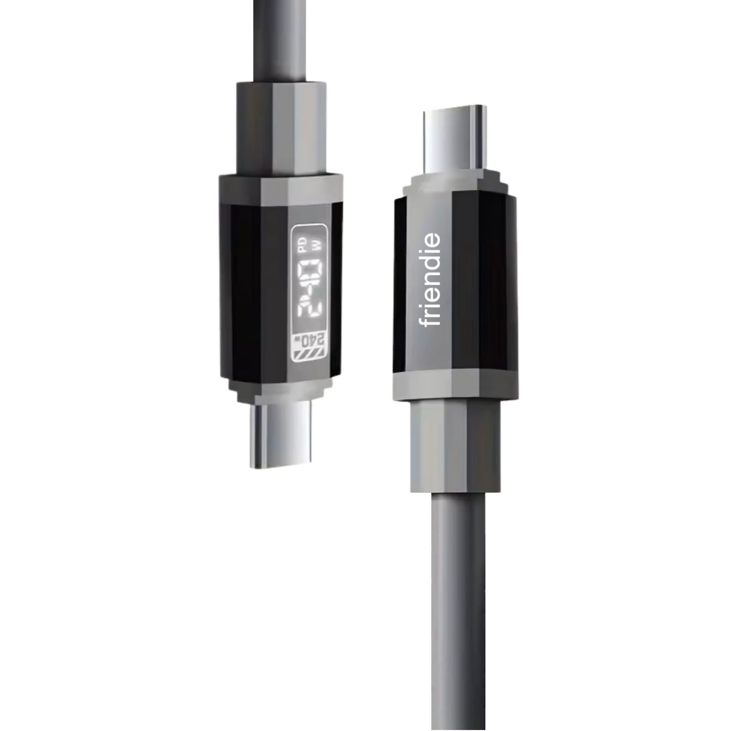 Tough USB C to USB C Charging Cable (1.5m) – 240W, E Marker, LED Power Screen - Strom Grey