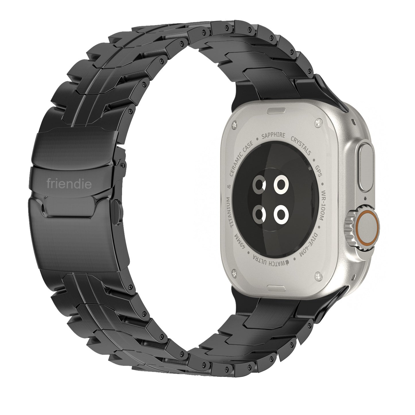 Stainless Steel Link Bracelet Band (Ultra) – The Darwin Ultra in Black – Compatible with Apple Watch Ultra (Friendie size Large) - Friendie Pty Ltd