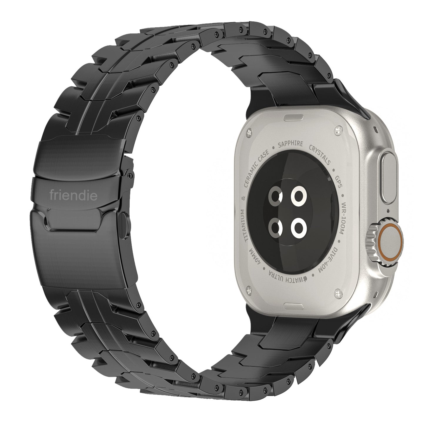 Stainless Steel Link Bracelet Band (Ultra) – The Darwin Ultra in Black – Compatible with Apple Watch Ultra (Friendie size Large) - Friendie Pty Ltd