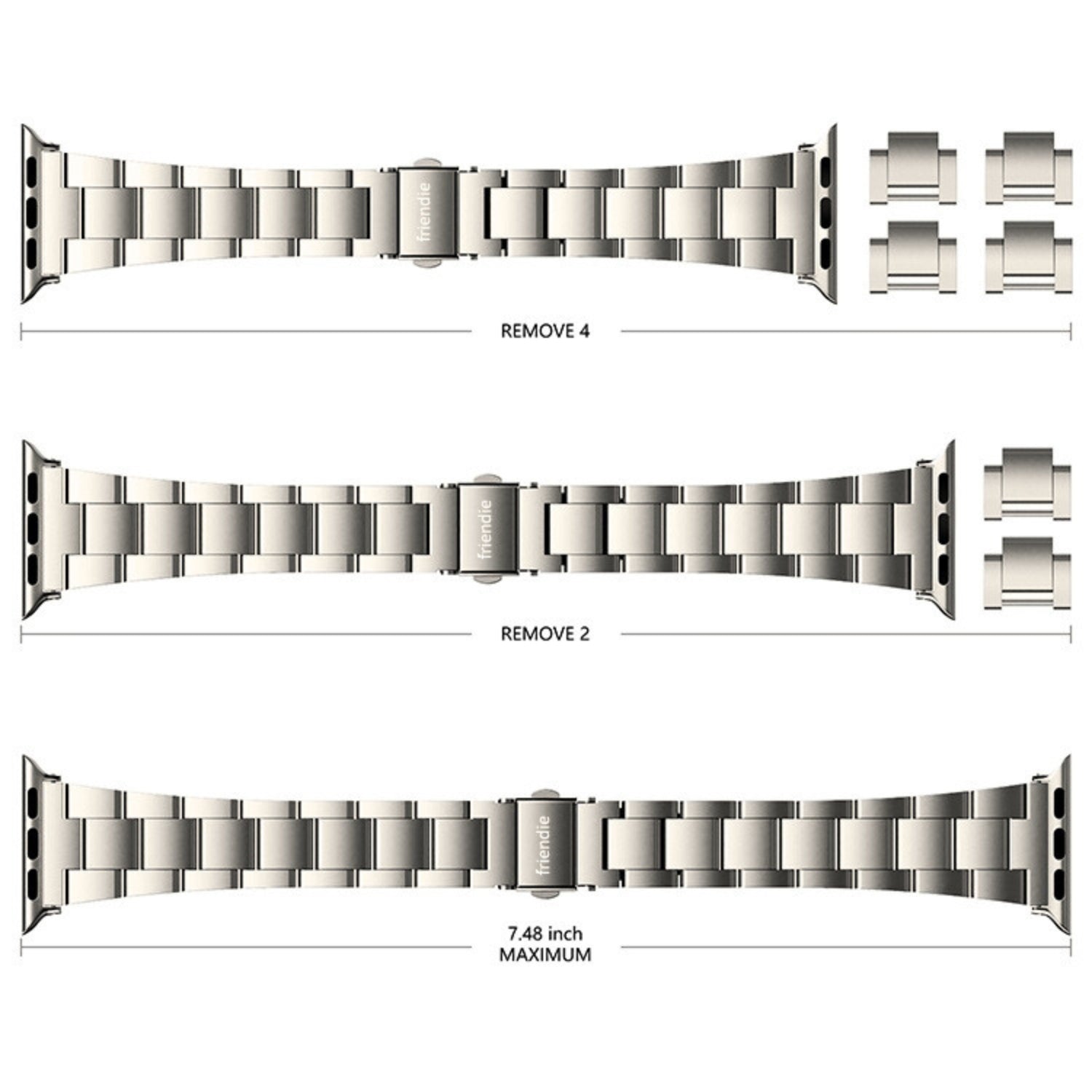 Stainless Steel Link Bracelet Band - The Sydney in Titanium Large - Compatible with Apple Watch Size 42mm to 45mm - Friendie Pty Ltd