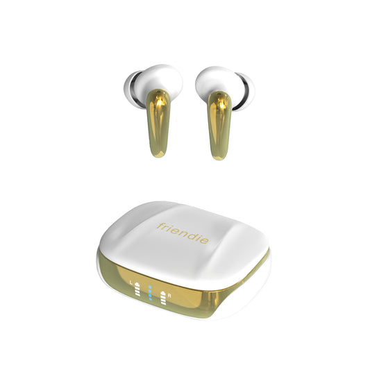 AIR Focus ANC Pearl White and Gold Active Noise Cancelling Earbuds (In Ear Wireless Headphones) - Friendie Pty Ltd