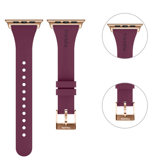 Silicone Band in Burgundy with Gold Classic Buckle - The Gippsland - Compatible with Apple Watch - Friendie Pty Ltd