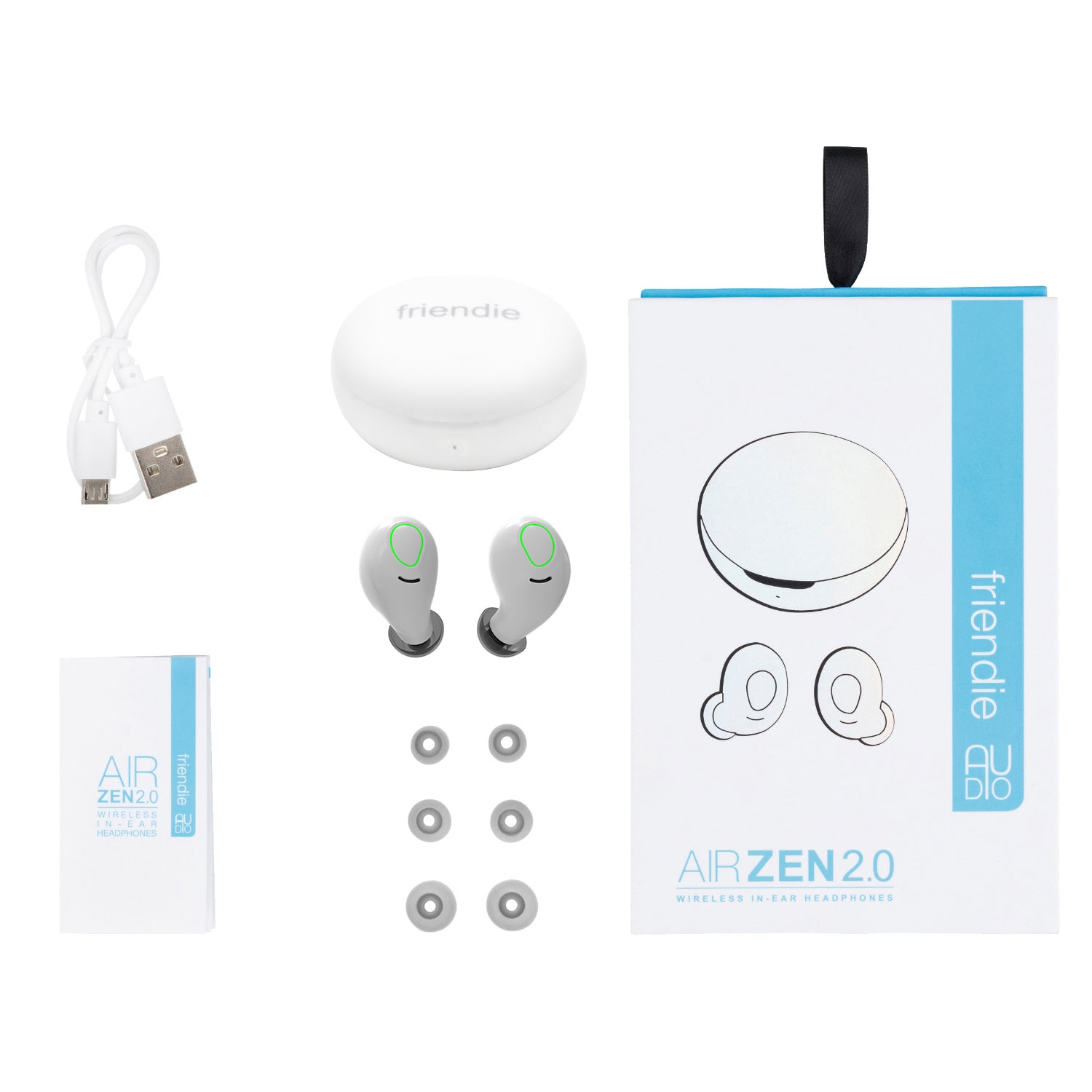 AIR ZEN 2.0 Pearl White and Rose Gold Earbuds (In Ear Wireless Headphones) - Grade C - Friendie Audio Pty Ltd